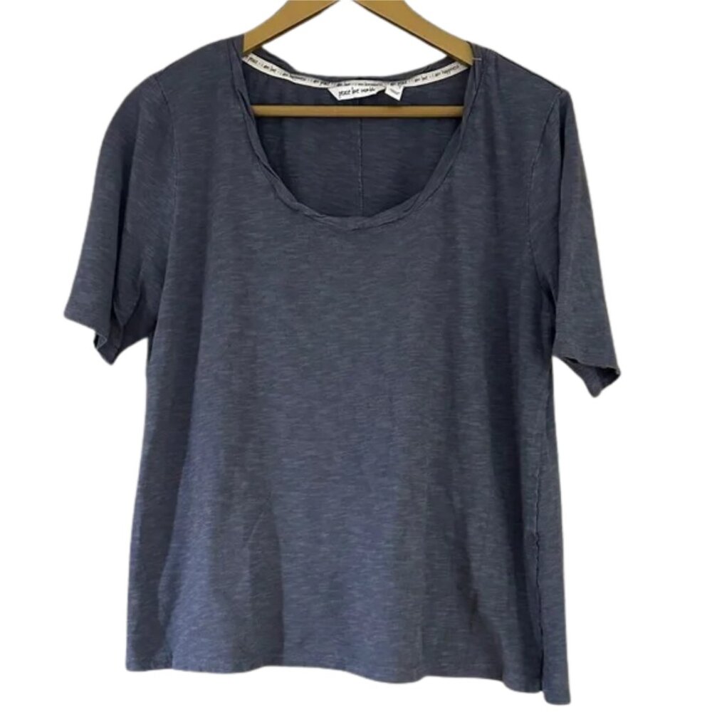 Peace Love World Blue Scoop Neck Tee Short Sleeve Casual Top Summer